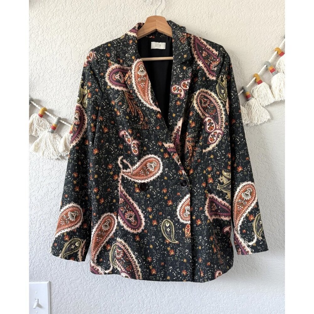 Oltre Made In Italy Paisley Double Breasted Padded Blazer Gypsy Retro Artsy 6